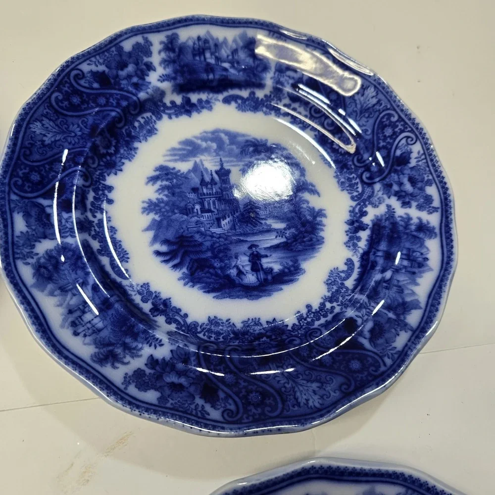 Antique Set 5 Flow Blue Nonpareil 8 5/8